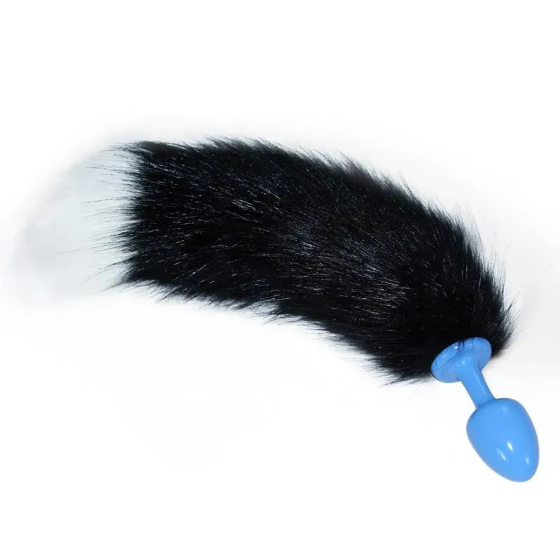 Plug Anal de Metal Azul con Cola Blanco y Negro – Anal