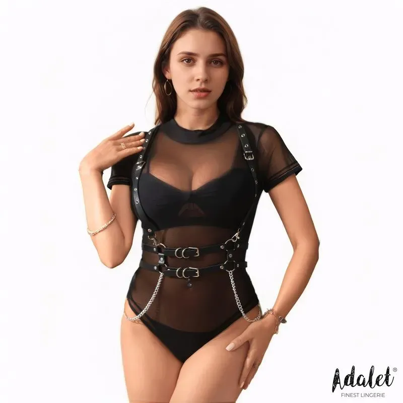 Brenda Arnés para Pecho Cuero Vegano con Cadenas Talla Única – Fetish/Bondage