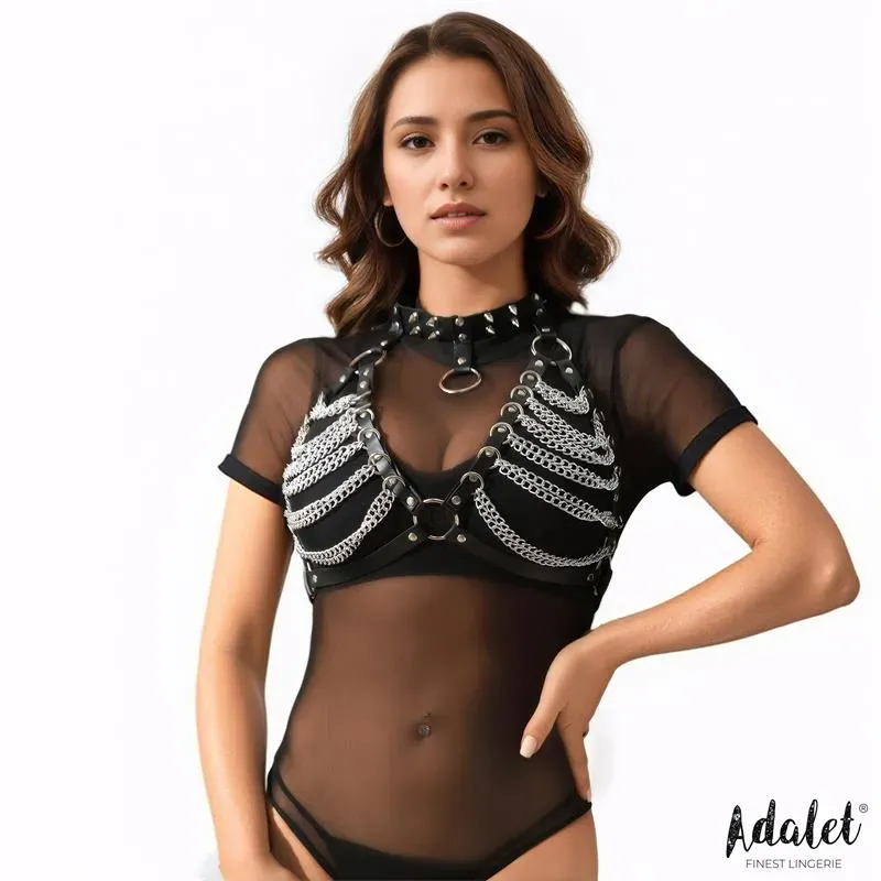 Zaira Sujetador Cuero Vegano con Cadenas Talla Única – Fetish/Bondage