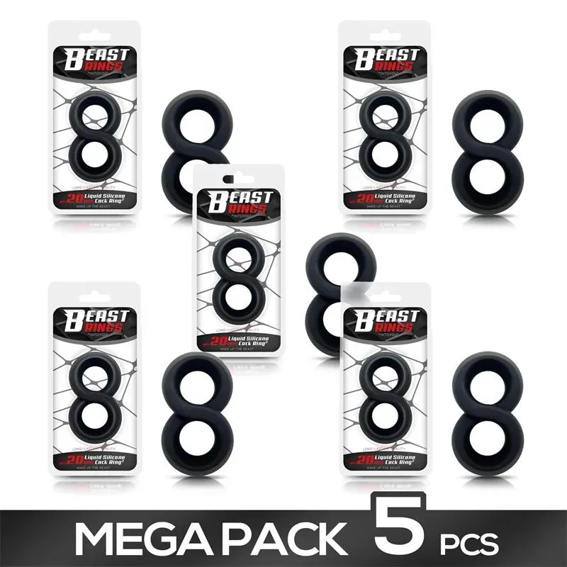 Pack 5 Anillo para el Pene 100% Silicona Líquida 2 cm Negro – Anillos Pene