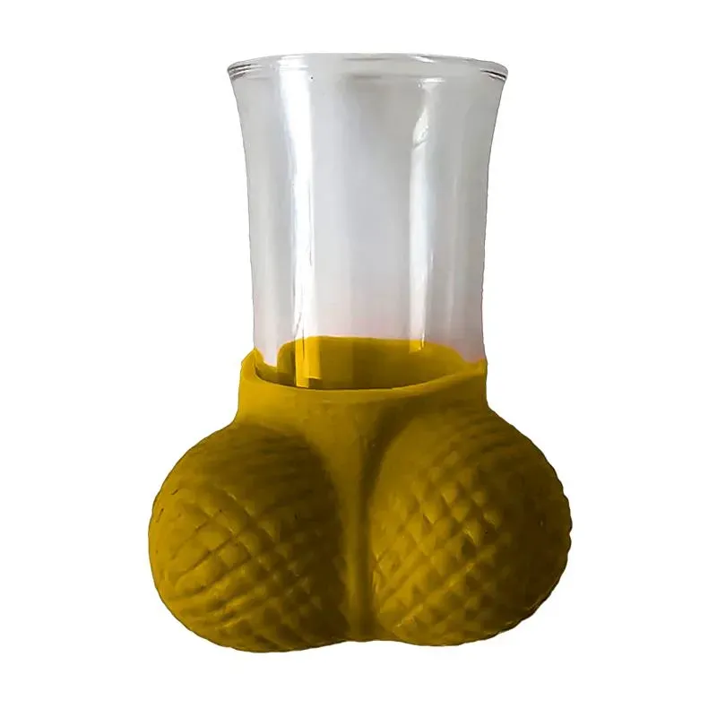 Chupito de Cristal con Testiculos Dorado – Vaso de Chupitos