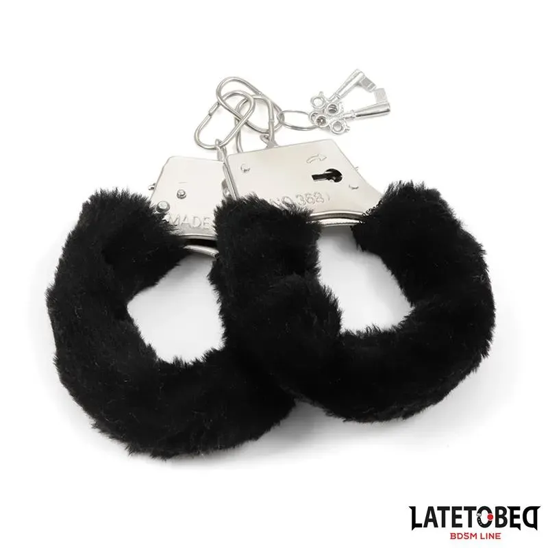 Esposas de Metal Furry con Pelo Negro – Esposas y Antifaces