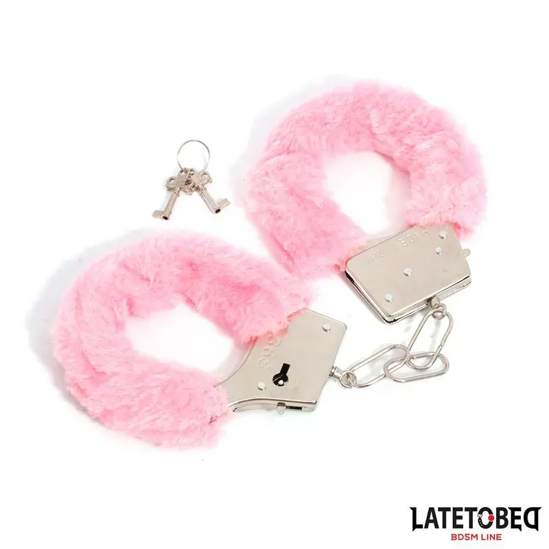 Esposas de Metal Furry con Pelo Rosa – Esposas y Antifaces