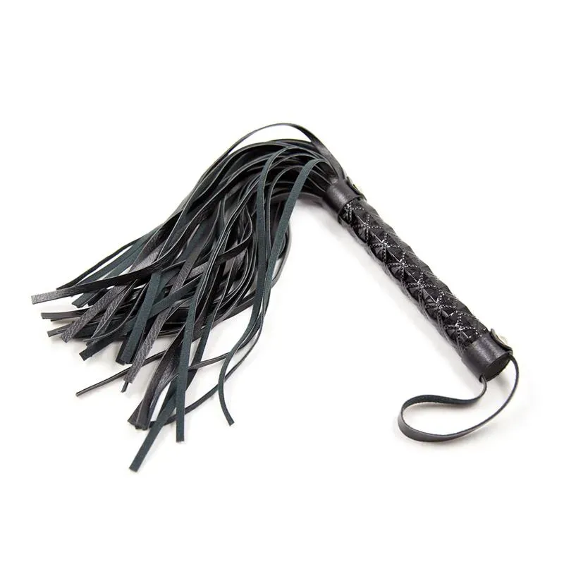 Flogger Patrón de Diamante y Mango de Metal 39 cm Negro – Spanking