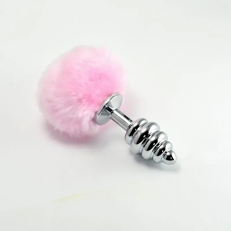 Plug Anal de Metal en Espiral con Pompon Rosa – Anal