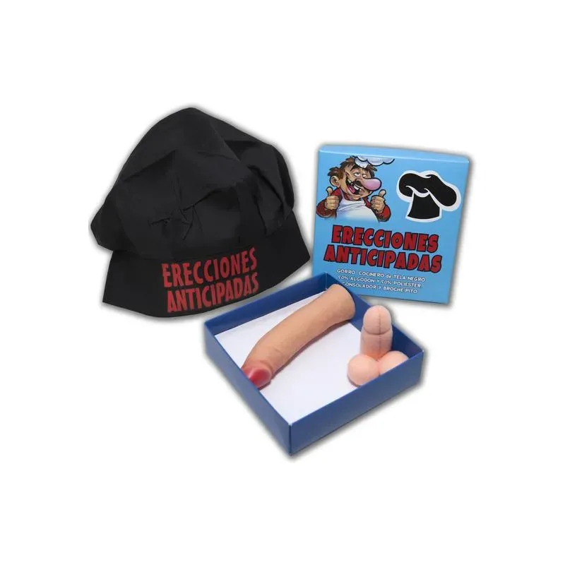 Set Caja Gorro Negro Cocinero, Broche y Estimulador – Complementos/Artículos Divertidos