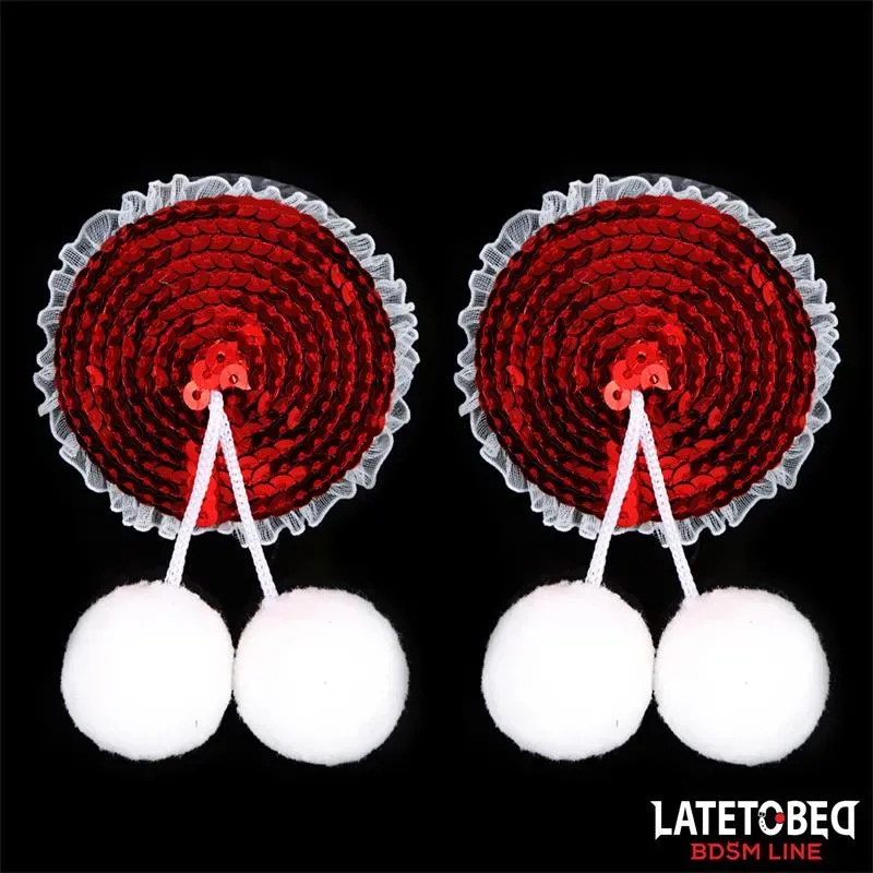 Pezoneras con Lentejuelas Rojas y Pompones Blancos – BDSM/Pinzas Pezones