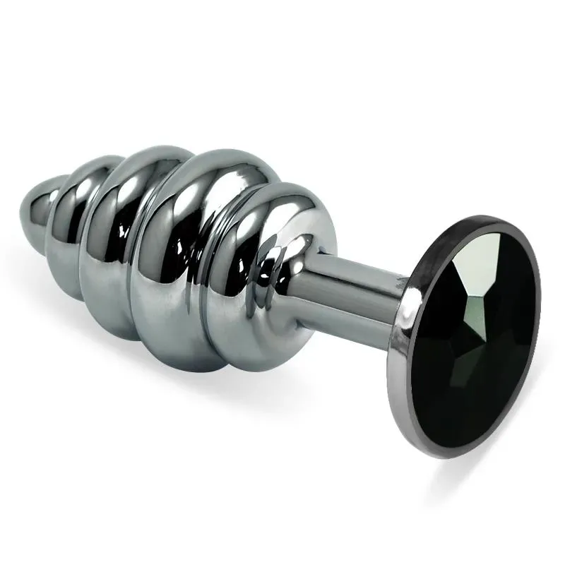 Plug Anal en Espiral Rosebud con Joya Negro – Anal