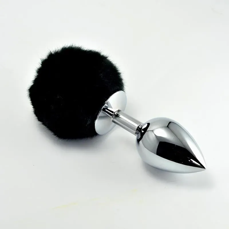 Plug Anal de Metal con Pompon Negro Talla L – Anal