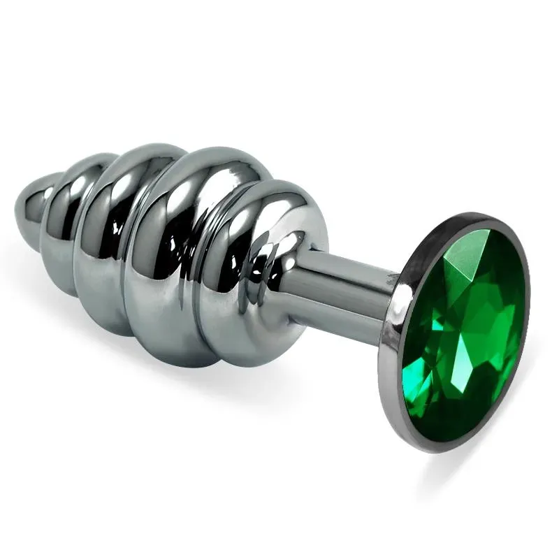 Plug Anal en Espiral Rosebud con Joya Verde – Anal