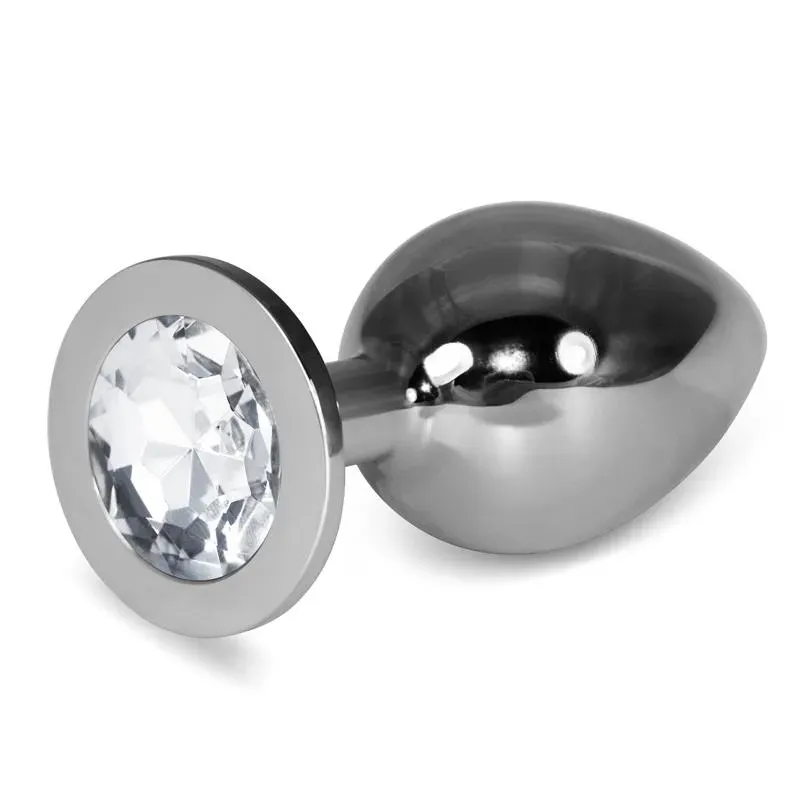 Plug Anal Metal RoseBud Classic con Joya Transparente Talla L – Anal
