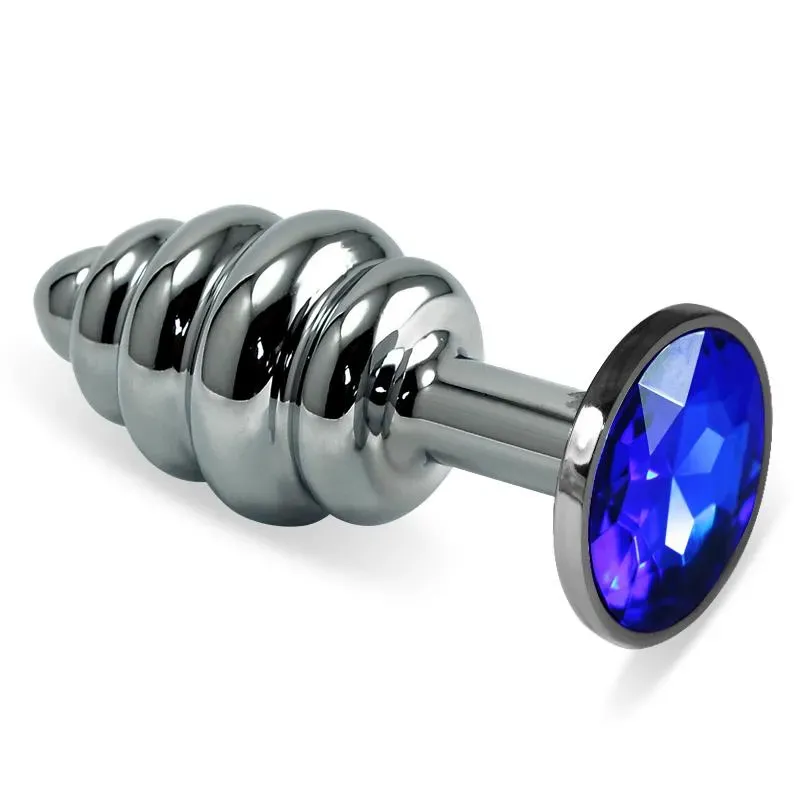 Plug Anal en Espiral Rosebud con Joya Azul Oscuro – Anal