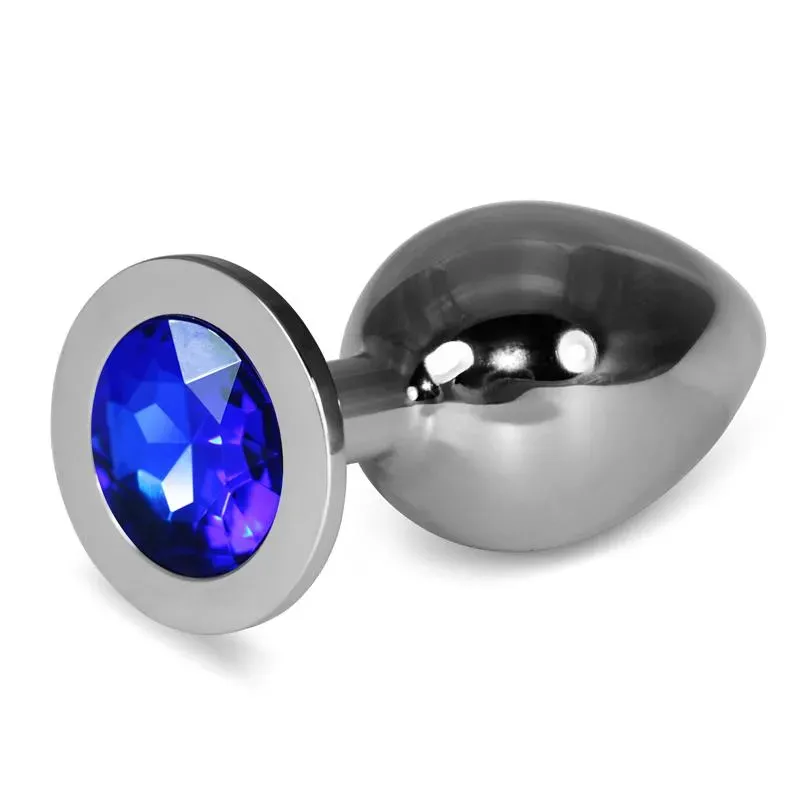 Plug Anal de Metal Rosebud Classic con Joya Azul Oscuro Talla L – Anal