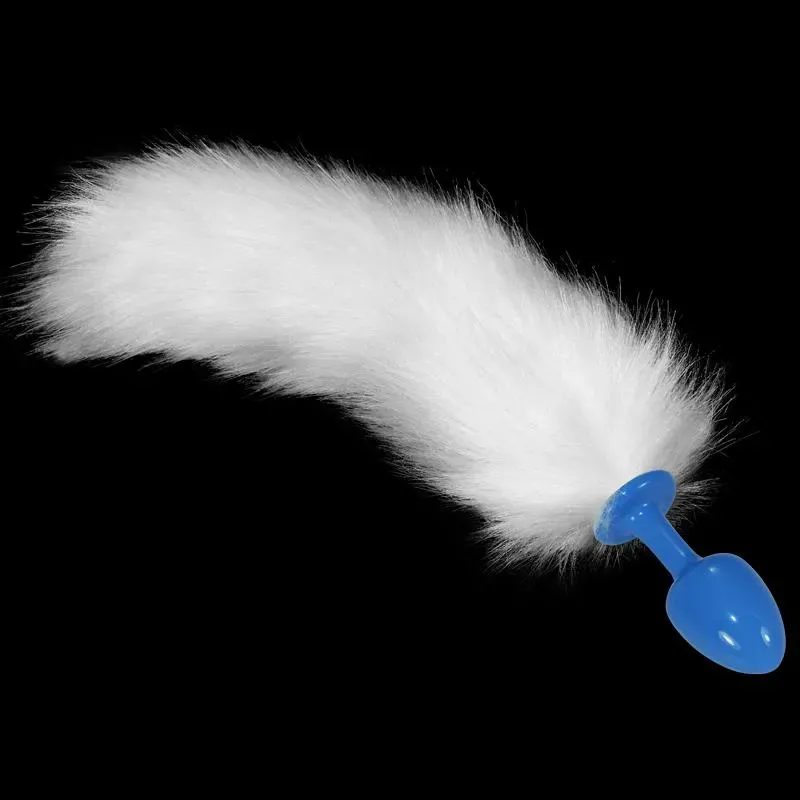 Plug Anal de Metal Azul con Cola Blanca – Anal