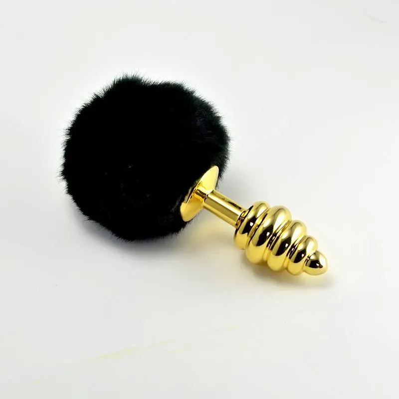 Plug Anal de Metal en Espiral con Pompon Negro – Anal