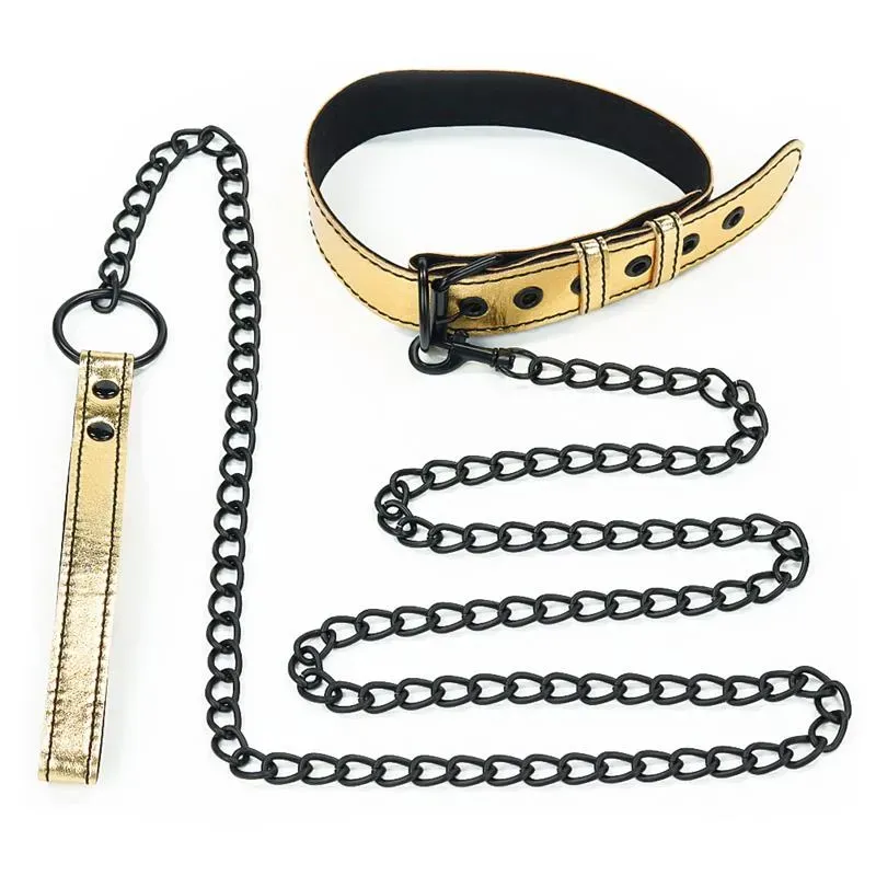 Collar con Correa Bondage Dorado – Collares