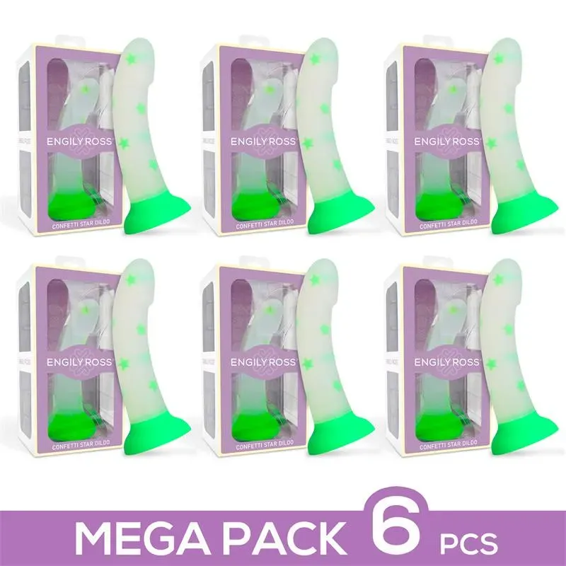 Pack 6 Dildo que Brilla en la Oscuridad Confetti Star 17 cm – Packs