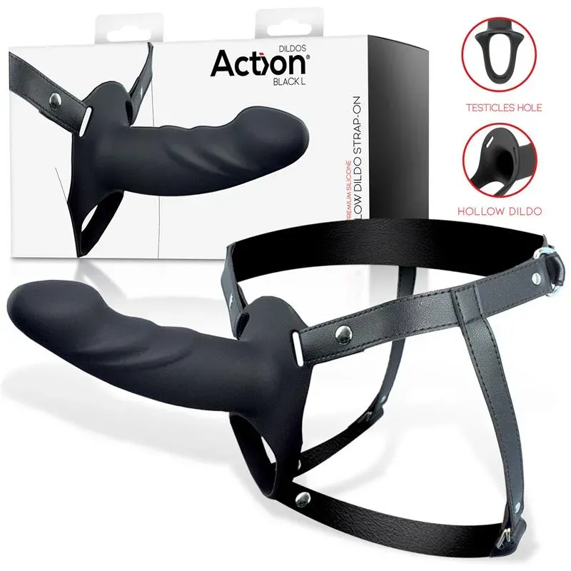 Arnés Strap-on con Dildo Hueco Silicona Premium Talla L Negro – Arneses