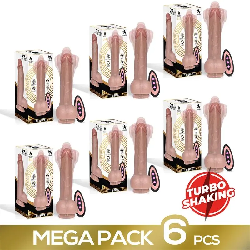 Pack de 6 Tiberio Dildo Realista Turbo Shaking con Trusting, Rotación 360º y Control Remoto – Packs