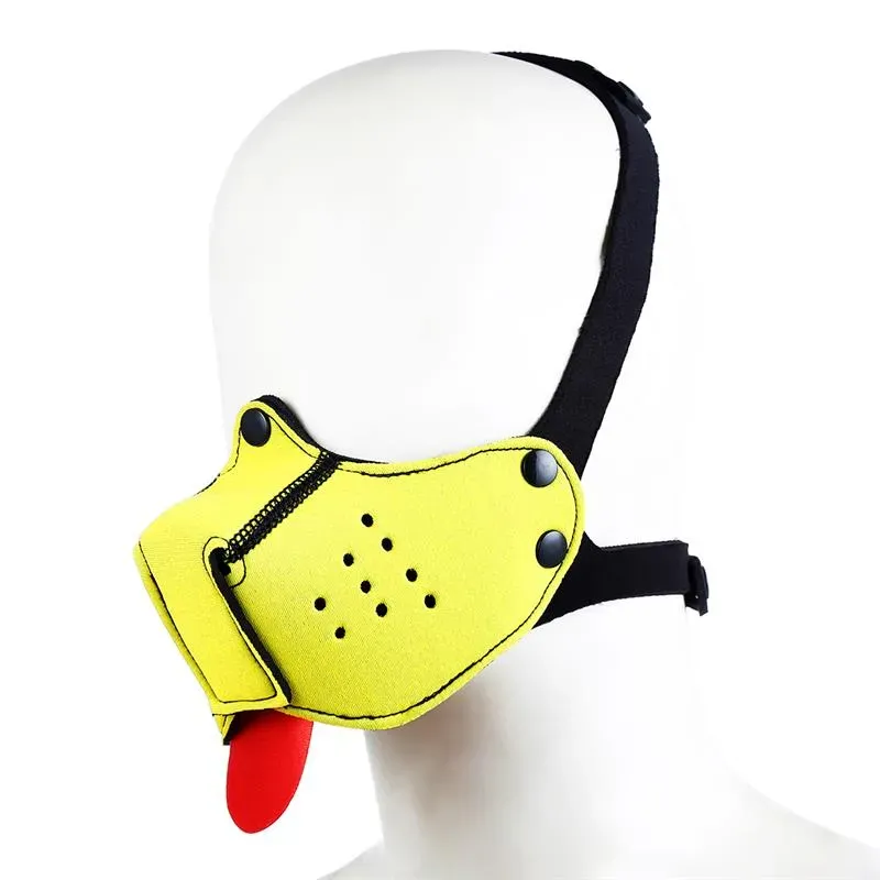 Bozal de Perro de Neopreno Desmontable y Ajustable Amarillo – BDSM/Máscaras