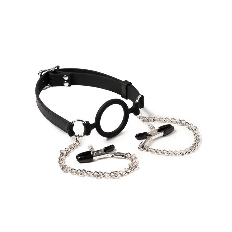 Mordaza de aro con Pinzas Pezones – BDSM/Accesorios